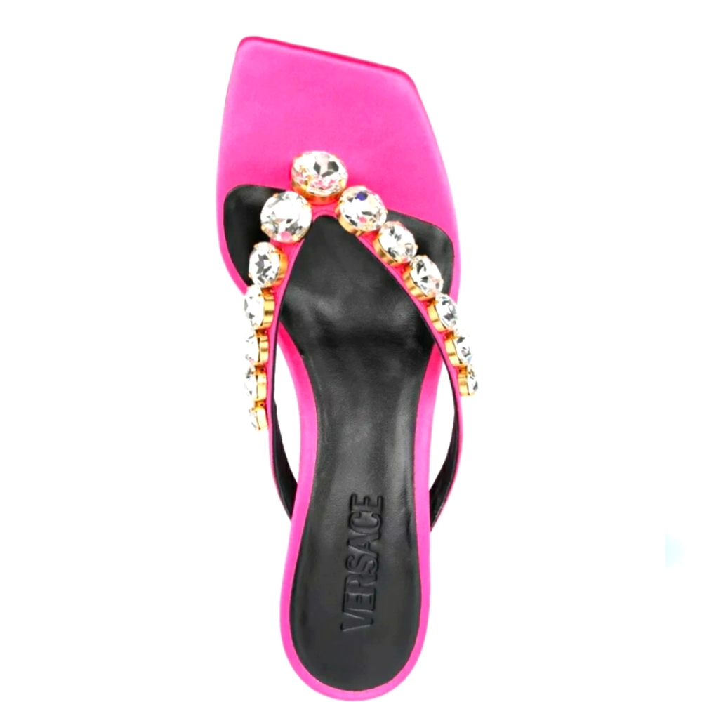 NWT Versace55mm crystal-embellished thong mules 8.5B US. 38 1/2 Satin Pink. - Picture 3 of 5